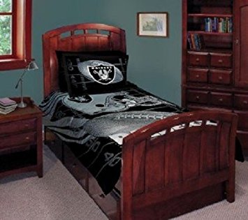 NFL Football Oakland Raiders Logo 5 Piece Comforter, Pillowcase, Fitted & Flat Sheet Bed-in-a-bag Set Queen Size