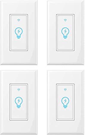 Smart Light Switch, Compatible With Amazon Alexa, Google Home and IFTTT, Remote Control Your Fixtures From Anywhere, Timing Function, Overload Protection, No Hub Required 4 pack