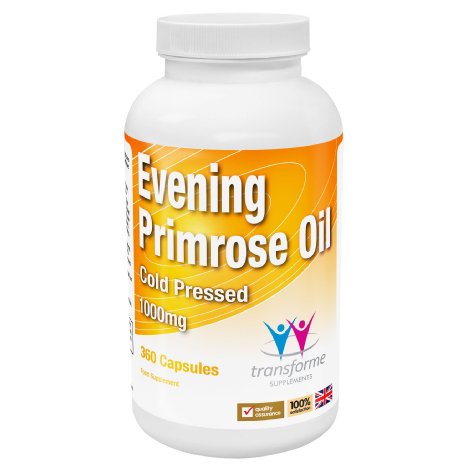 Evening Primrose Oil 1000mg - 360 Capsules - Cold Pressed - Transforme
