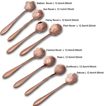 Wenkoni Stainless Steel Creative Spoon for Coffee Tea Cake Sugar Dessert Ice Cream Spoon (Set of 8.Color:Rose Gold)