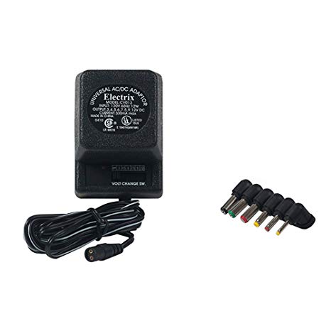 Electrix Adjustable Voltage Universal AC-DC Adapter 12V 9V 7.5V 6V 4.5V 3V with Detachable 6 Plugs UL Listed