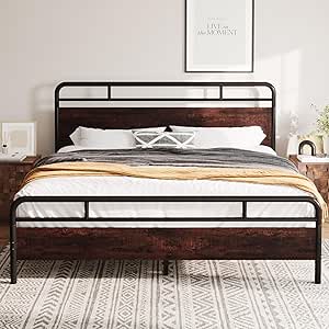 Allewie King Size Platform Bed Frame with Wooden Headboard and Footboard, Heavy Duty 13 Metal Slats Support, Under Bed Storage, No Box Spring Needed, Noise Free, Easy Assembly, Mahogany