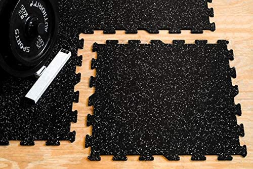 American Floor Mats Sport 8mm Heavy Duty Rubber Flooring - Interlocking Rubber Tile (23" x 23") Solid Black 3'10" x 5'9" Set (22 Square feet)