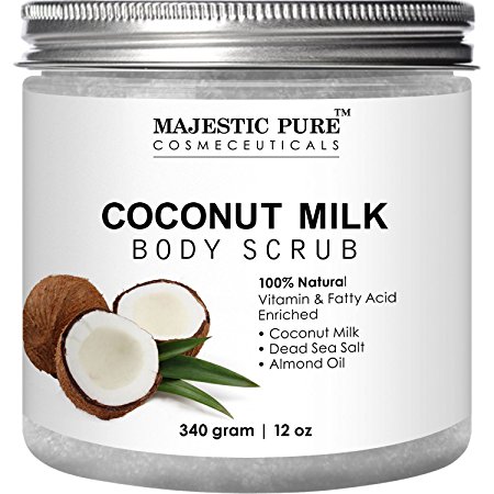 Coconut Milk Body Scrub from Majestic Pure - Anti Cellulite Scrub & Exfoliator, 12 Oz - Natural Skin Care Formula Helps with Stretch Marks, Eczema, Acne and Varicose Veins