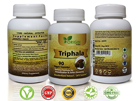ORIGIN INDIA Triphala Capsules | 90 Vegan 450 Mg Pure Triphala Extract Capsules | 100% Natural Remedy for Detoxification & Rejuvenation