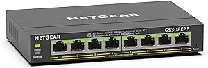 NETGEAR 8 Port Gigabit Ethernet Smart Managed Plus PoE Switch (GS308EPP) - with 8 x PoE  @ 123W, Desktop/Wall Mount