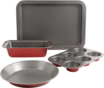 Sunbeam 104423.04 Confection Non-Stick 4 Piece Bakeware Set, Red