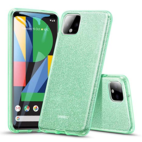 ESR Makeup Glitter Case Compatible for The Pixel 4 XL, Glitter Sparkle Bling Case Protective Cover [Three Layer][Supports Wireless Charging] for The Google Pixel 4 XL (2019), Mint Green