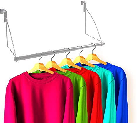 Over The Door Closet Valet- Over The Door Clothes Organizer Rack and Door Hanger for Clothing or Towel, Fits Doors up to 1¾” Thick(Chrome) Home and Dorm Room Storage and Organization