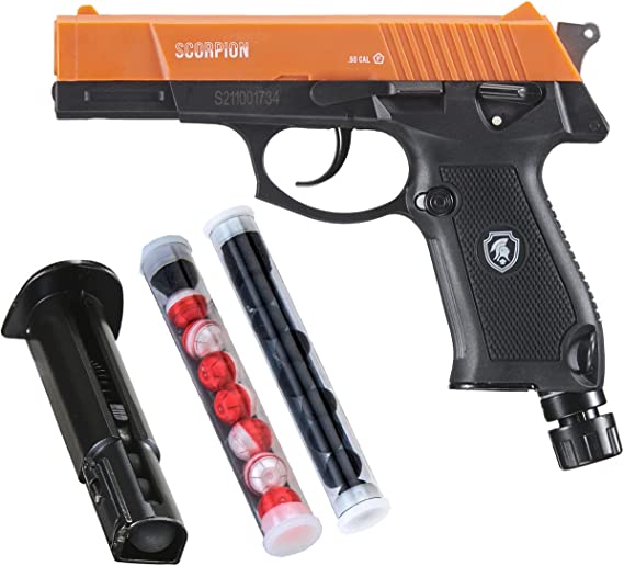 Lancer Tactical Air Self Defense 0.5 Caliber CO2 Non Blowback Scorpion- Less Lethal, Home Defense, Personal Defense, Police Grade Pepper Ball Gun for Self Defense-*Full Set* (Color: Orange/Black)