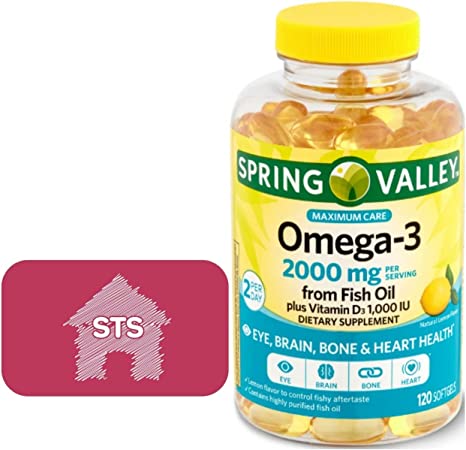 Spring Valley Omega-3 from Fish Oil 2000 mg, Maximum Care, 120 Count   STS Sticker.