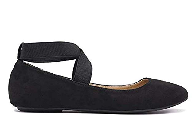 ANNA Dana-20 Women's Classic Ballerina Flats Elastic Crossing Straps