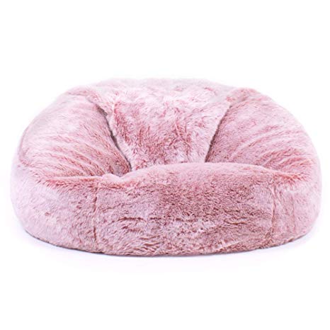 icon Faux Fur Bean Bag Chair - Extra Large, 84cm x 70cm - Luxurious Furry BeanBag Seat (Rose Pink)