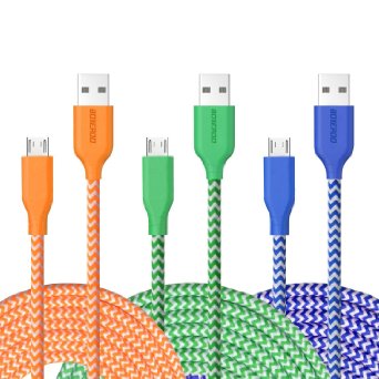 10ft Micro Cable, 3 Pack 3m Extra Long Tangle-free Nylon Braided Micro USB 2.0 Power Cable Cord Wire by Boxeroo for amsung, HTC, Motorola, LG, Sony, Smart phones, tablets, MP3 players and More