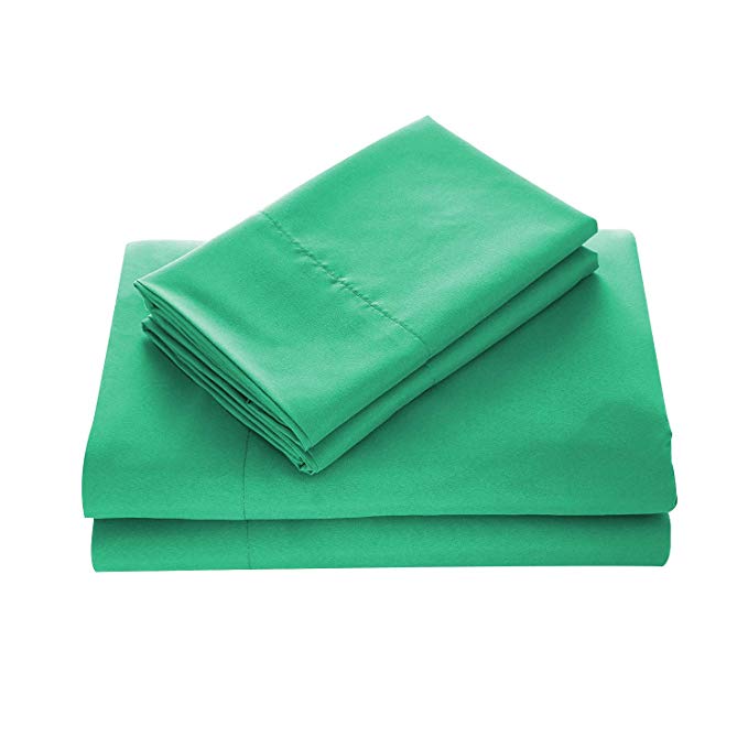 WAVVA Bedding Luxury 3-Pcs Bed Sheets Set- 1800 Hotel Collection Deep Pocket, Wrinkle & Fade Resistant (Twin, Sea Green)
