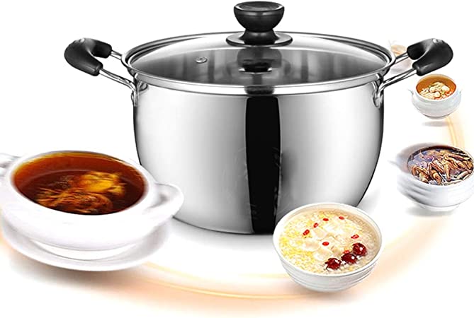 Stainless Steel Stockpot Soup Pasta Pot with Lid, Double Heatproof Handles, Non Toxic Healthy, Easy Clean Dishwasher Safe, for Kitchen or Restaurant