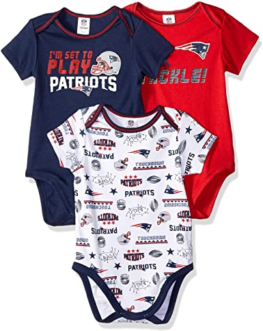 Gerber Childrenswear NFL New England Patriots 3 Pack Short Sleeve Bodysuit, red/White/Blue New England Patriots, 6-12 Months