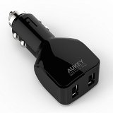 Aukey 24W  48A Rapid Micro USB Car Charger with AIPower Tech for Apple Android Tablets and Phones Bluetooth Speaker GPS External Battery Charger and Many other USB Powered Mobile Devices 1 x Standard USB Port 1x Built-in Micro USB Cable - White