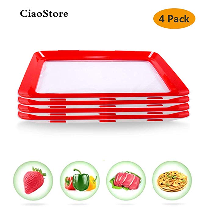 Food Plastic Preservation Tray, Healthy Creative Tray Kitchen Tools, 2019 New Healthy Seal Storage Container for Keep Food Fresh (4Pack)
