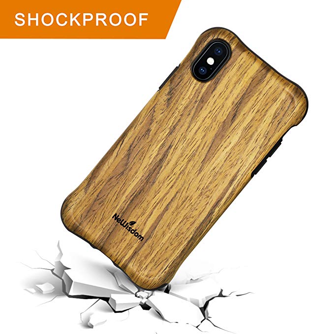 NeWisdom iPhone x case Shockproof, iPhone X Case Shockproof Heavy Duty Wood Grain Over Rubber Unique Design Case Cover - Teakwood