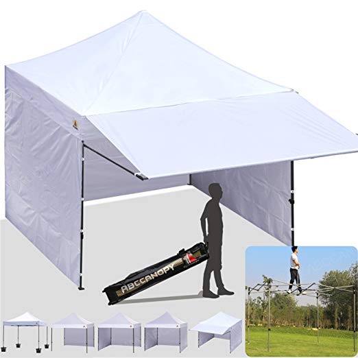 ABCCANOPY 10x10 Easy Pop up Canopy Tent Instant Shelter Commercial Portable Market Canopy Matching Sidewalls, Weight Bags, Roller Bag,BOUNS Canopy Awning (Deluxe 10x10 White Awning pkg Upgrade)