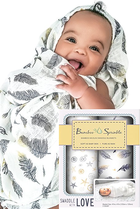 Baby Swaddle Blanket XL, 2 Pack Silky Soft 100% Bamboo Babies Blankets