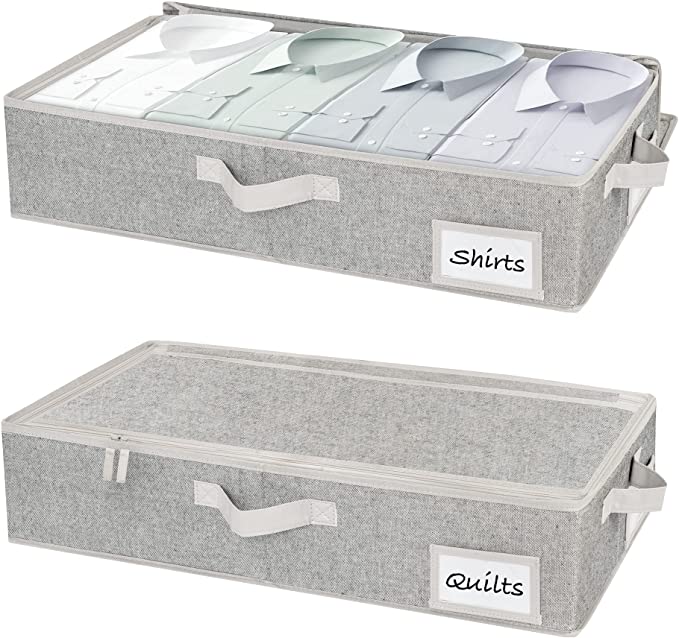 StorageWorks Underbed Storage Box With Zippers, Underbed storage Clothes Organizer With Sturdy Structure, Gray, Medium, 2 pack