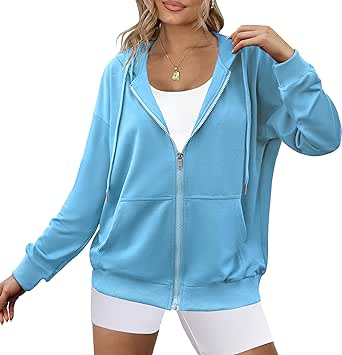 Zeagoo Women's Lightweight Hoodies Full Zip Up Oversized Sweatshirts with Pockets Long Sleeve Thin Casual Hooded Jackets