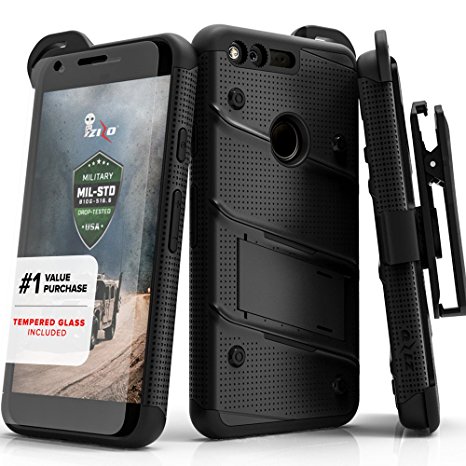 Google Pixel Case, Zizo [Bolt Series] with FREE [Google Pixel Screen Protector] Kickstand [Military Grade Drop Tested] Holster Belt Clip- Google Pixel