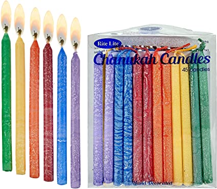 Rite Lite Natural Beeswax Chanukah Candles, Pack of 45 Candles, Hanukkah Candles Bulk, Two Tone Hanukkah Candles for Menorah (Multi-Color - Rainbow)