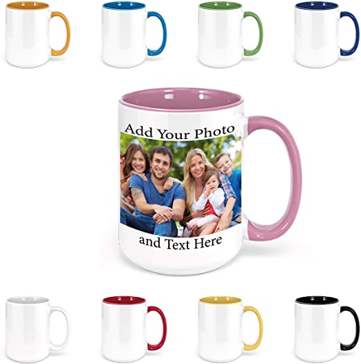 Custom Coffee Mugs - Personalized Coffee Mugs with Photo Text, Customized Ceramic Coffee Mug - Customizable Mug, Funny Mug, Personalized Gifts, Custom Mug with Photo - Add Your Photo - 15oz Pink