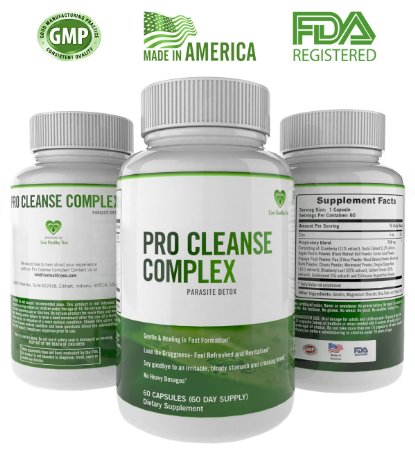 Pro Cleanse Complex Intestinal Movement Formula Body Cleanse Detox Kills and Flushes Bacteria Parasites Worms Toxins and Impurities sooths bowels and promotes Healthy weight loss and bloating relief