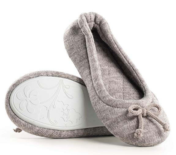 Silky Toes Womens Knitted Cashmere Memory Foam Ballerina Cozy House Slippers