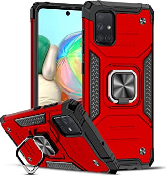 LeYi for Samsung Galaxy A71 Case, Kickstand Stand Military Grade Protective Silicone Shockproof Tough Hard Mobile Phone Cover for Samsung Galaxy A71 Red