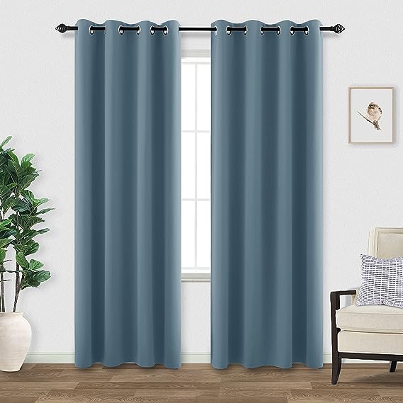 Dusty Blue Curtains 84 Inch Length for Living Room 2 Panels Set Window Coverings Drapes Grommet Thermal Insulated Darkening Light Blocking Blackout Curtain for Bedroom,Stone Grey Blue,7FT/Feet Long