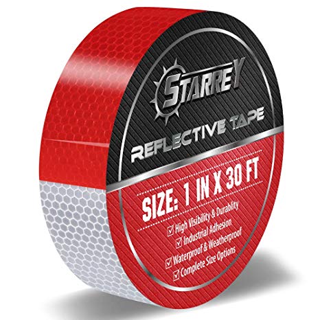 Starrey Reflective Tape Red White 1 IN X 30 FT Waterproof Self Adhesive Trailer Safety Caution Reflector Conspicuity Tape for Trucks Cars