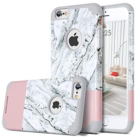 iPhone 6S Plus Case, iPhone 6 Plus Case, BENTOBEN Super Slim Marble Design Dual Layer Hybrid Hard PC & Flexible Soft Silicone Shockproof Protective Case for iPhone 6 Plus/6S Plus, Pink Sand/Gray