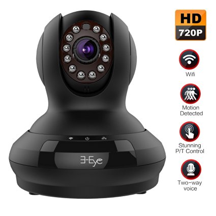 Wifi Wireless IP Camera, 3-Eye Wifi IP Security Surveillance Camera-1280 x 720p Day Night Pan for Android and IOS System Tilt Baby Monitor(Black)