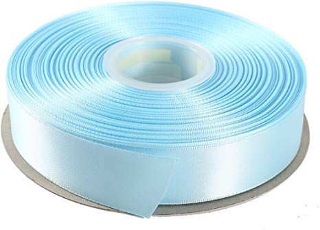 ITIsparkle 1" Inch Double Faced Satin Ribbon 50 Yards-Roll Set for Gift Wrapping Scrap Books Party Favor Hair Braids Baby Shower Decoration Floral Arrangement Craft Supplies, Light Blue Ribbon