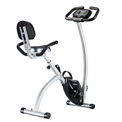 FEIERDUN Folding Stationary Exercise Bike, Adjustable foldable Upright Magnetic Stationary excersize bicycle