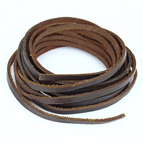 LolliBeads 5mm Flat Genuine Leather Cord Braiding String Dark Brown Espresso (2 Yards)