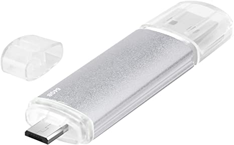 VANSUNY Micro USB Flash Drive 64G OTG Flash Drive Compatible with Android Smartphone Tablet Micro-USB Dual Memory Stick for Laptop PC Mac Computer Car Audio Projector, Silver