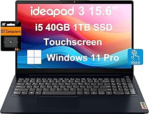 Lenovo IdeaPad 3 3i Laptop (15.6" FHD Touchscreen, Intel Core i5-1155G7, 40GB RAM, 1TB SSD) Narrow Bezel, Webcam, 12-Hr Long Battery Life, Wi-Fi 6, IST SD, Win 11 Pro, Business & Home, Abyss Blue