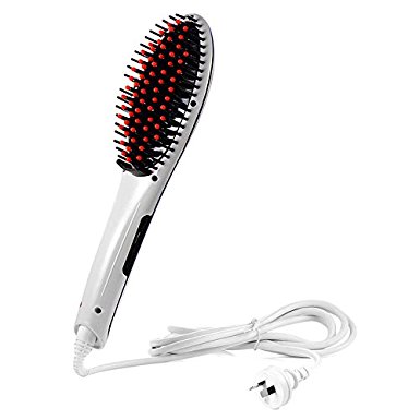 Preup 2-in-1 Auto Electric Hair Straightener Comb LCD Iron Brush Auto Hair Massager (White)