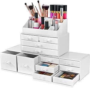 Sorbus Large Makeup Organizer - Stackable Jewelry & Makeup Organizer For Vanity, Bathroom Storage, Dresser - 12 Drawers Cosmetic Beauty Organizers and Storage with Lipstick, Makeup Brush Holder