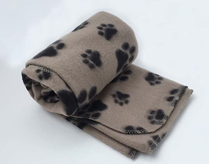 New Pet Touch Soft Fleece Pet Blanket Dogs Puppy Cat Kittens Blankets Paws & Bones Print ((73 X 70) cm, Beige (Black Paws))