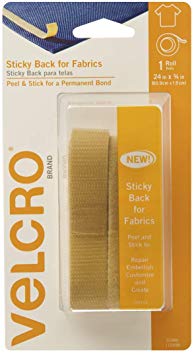 VELCRO Brand for Fabrics | Permanent Sticky Back Fabric Tape for Alterations and Hemming | Peel and Stick - No Sewing, Gluing, or Ironing | Cut-to-Length Roll, 24 in x 3/4 in, Beige