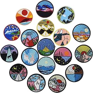 18 Pcs Embroidered Patches Iron on Clothing, Alien Spaceship Funny Patches Sun Moon Stars Landscapes Patches, DIY Embroidery Cute Patch Sewing Craft Decoration for Clothes Hat Pants Jackets Shoes