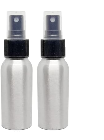 GreenHealth 2 oz - Aluminum Refillable Travel Spray Bottle w/Black Sprayer (Pack of 2)