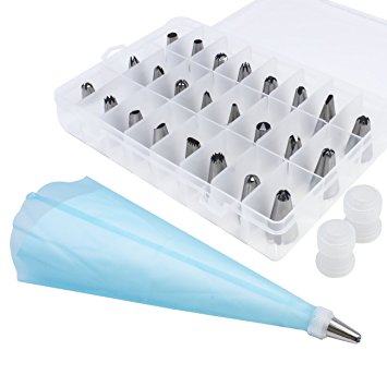 Sorbus Cake Decorating Set—Includes 24 Stainless Steel Tips, Silicone Reusable Piping pastry bag, 2 Reusable Couplers, and Storage Case -Everything You Need for Cake Decorating